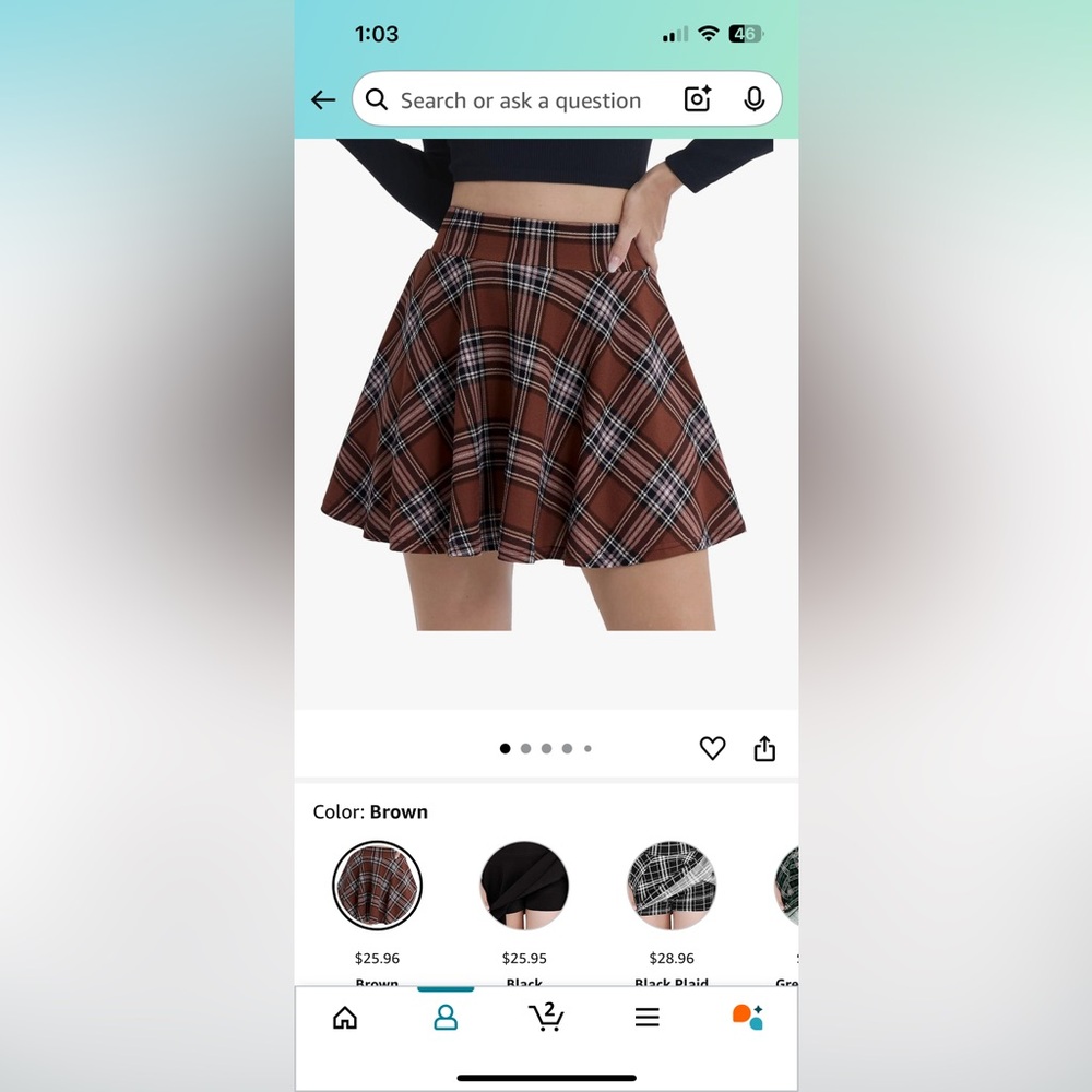 Plaid A-Line Skirt in Brown and Black